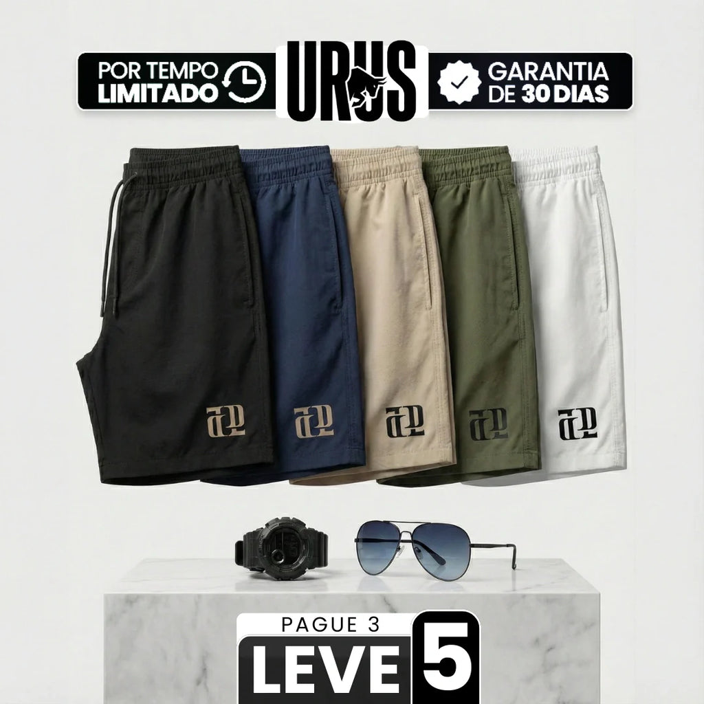 [Leve 5, Pague Só 3] Bermuda Titan Masculina em Poliamida e Microfibra Resistente de Secagem Rápida com Cós Elástico + BRINDES