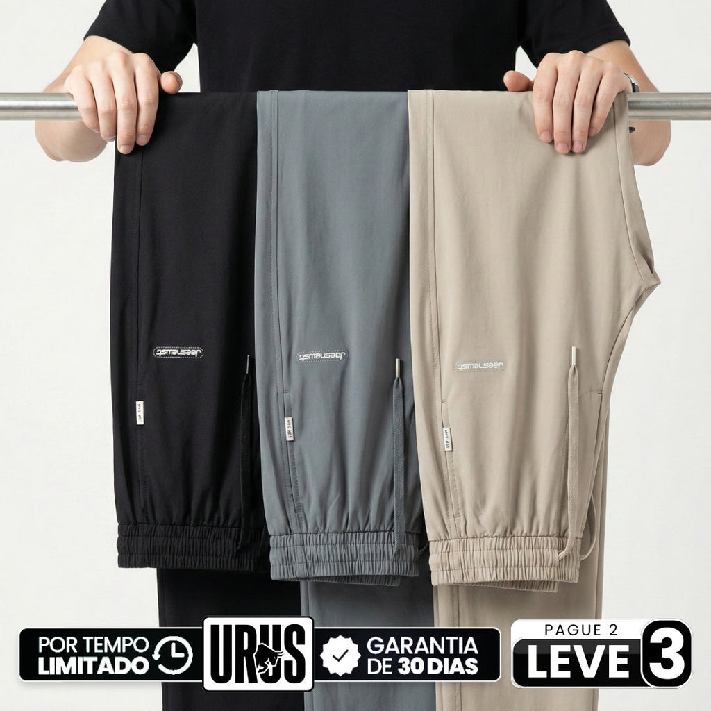 [Leve 3, Pague Só 2!] Calça Keldor Masculina em Tecido Ice Silk e Elastano de Alta Fluidez com Cós Elástico Ajustável