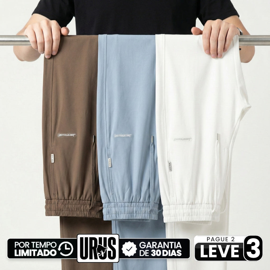 [Leve 3, Pague Só 2!] Calça Keldor Masculina em Tecido Ice Silk e Elastano de Alta Fluidez com Cós Elástico Ajustável