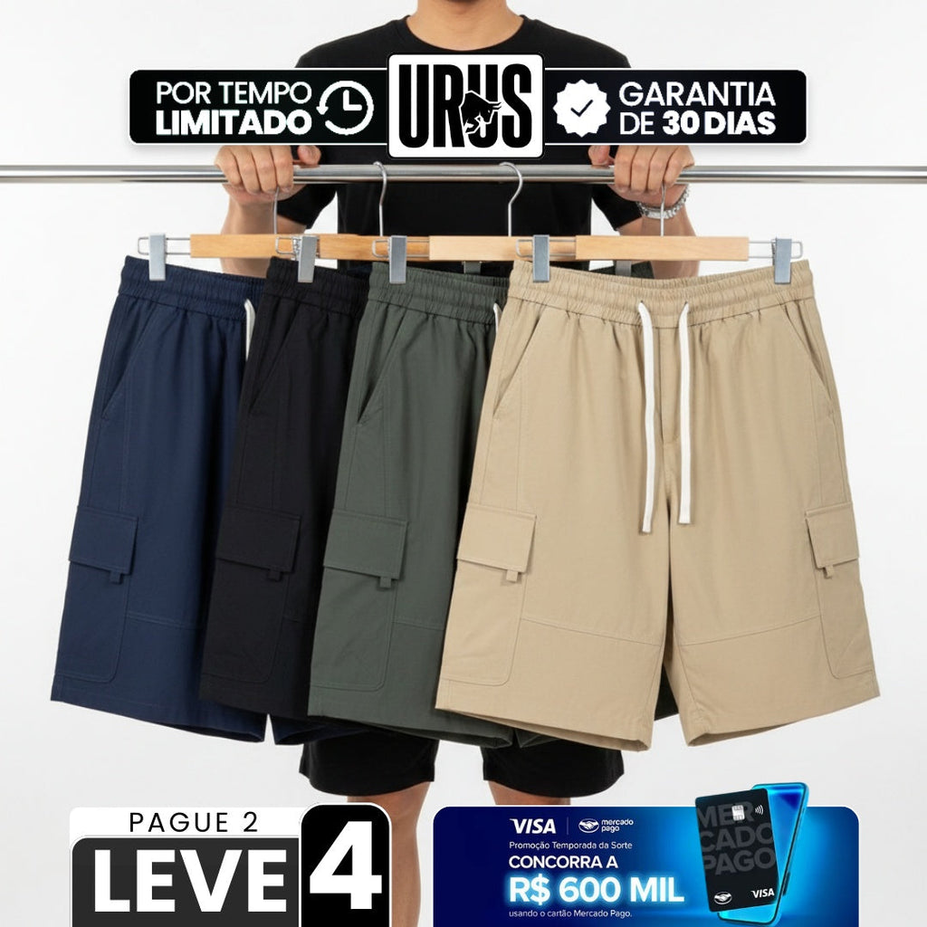 [Leve 4, Pague Só 2!] Bermuda Cargo Stark Masculina em Poliéster Resistente e Algodão de Modelagem Tática com Bolsos Expansíveis
