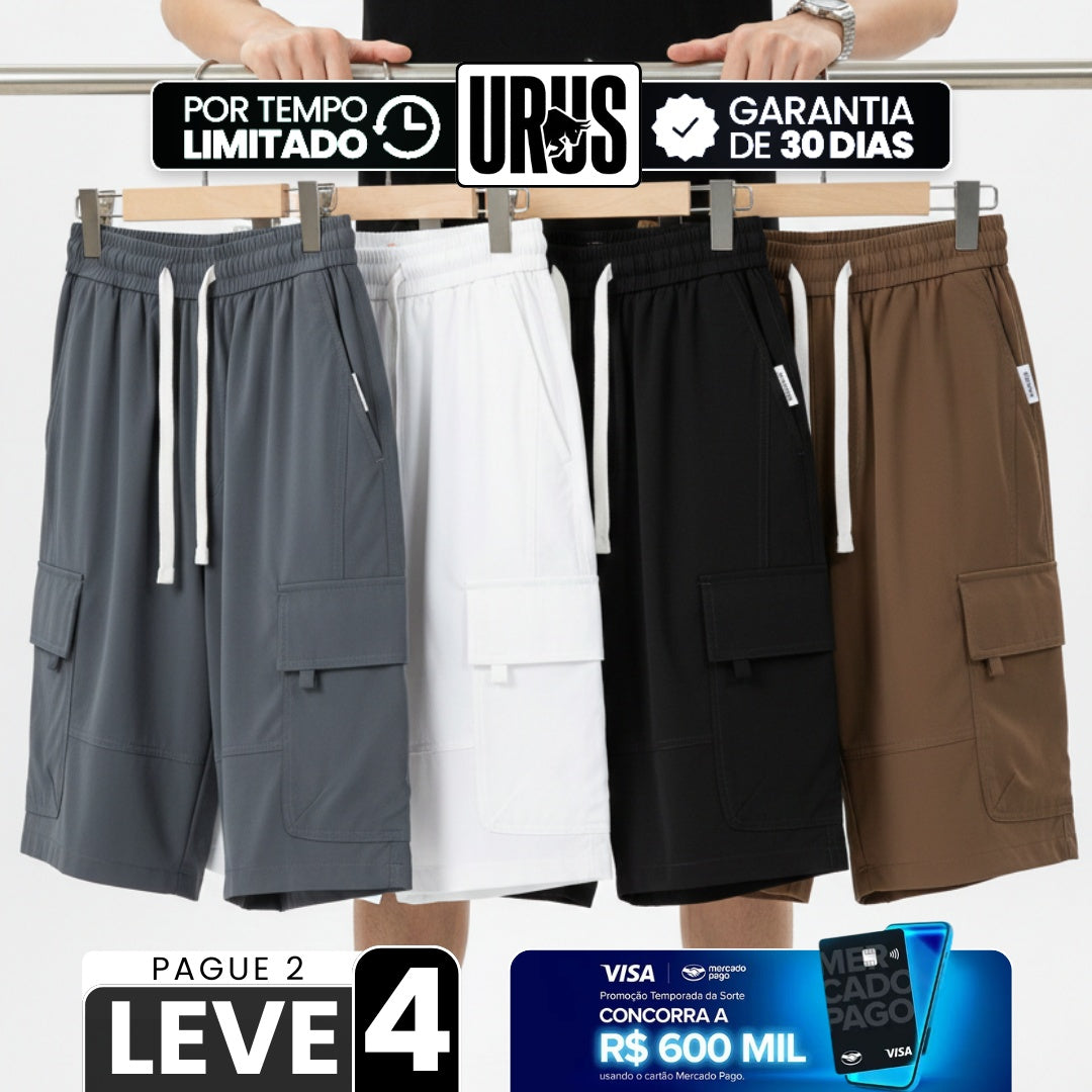 [Leve 4, Pague Só 2!] Bermuda Cargo Stark Masculina em Poliéster Resistente e Algodão de Modelagem Tática com Bolsos Expansíveis