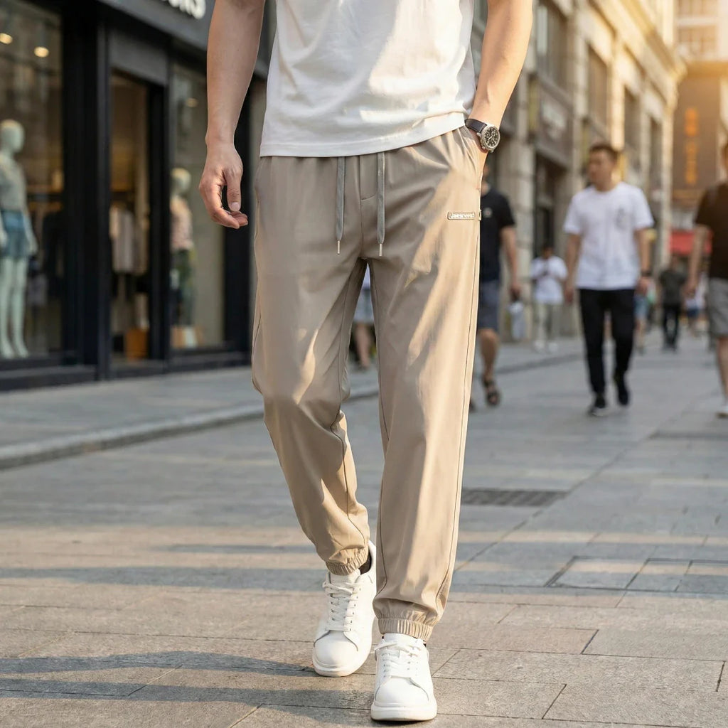 [Leve 3, Pague Só 2!] Calça Keldor Masculina em Tecido Ice Silk e Elastano de Alta Fluidez com Cós Elástico Ajustável