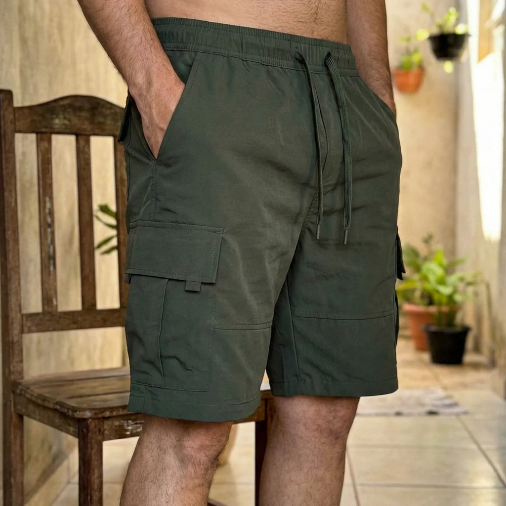 [Leve 4, Pague Só 2!] Bermuda Cargo Stark Masculina em Poliéster Resistente e Algodão de Modelagem Tática com Bolsos Expansíveis