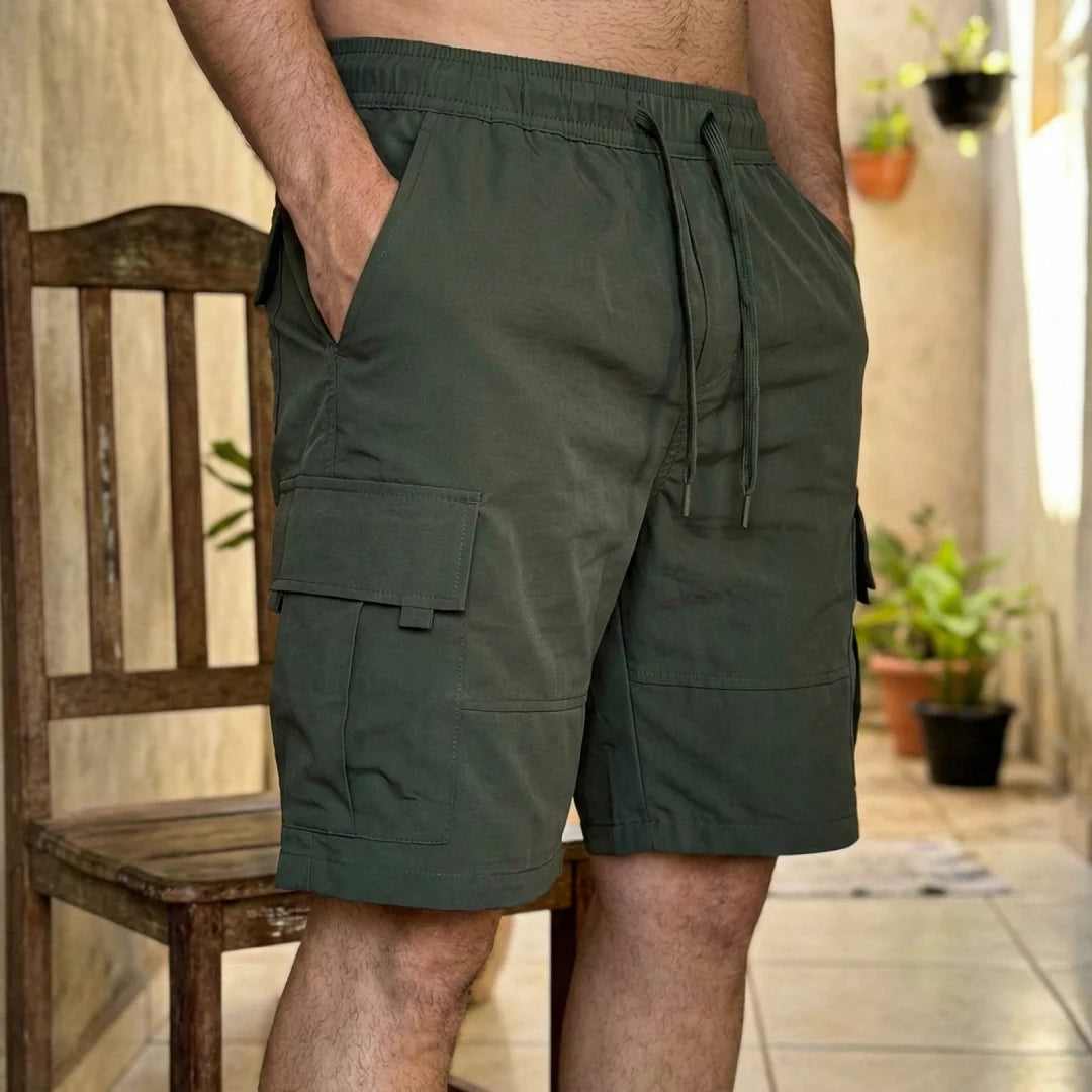 [Leve 4, Pague Só 2!] Bermuda Cargo Stark Masculina em Poliéster Resistente e Algodão de Modelagem Tática com Bolsos Expansíveis